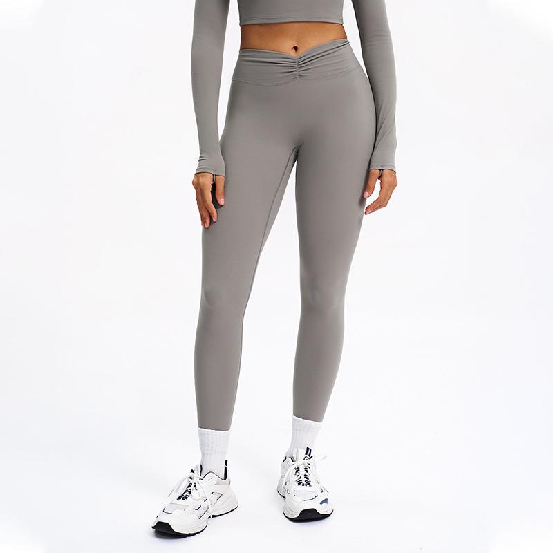 Women's High-Waist Pleated Yoga Pants - Cross-Border Brushed Tight Fit, Hip-Lifting, Perfect for Running and Fitness (9313)