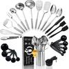 25Pcs Cooking Utensils Set, Stainless Steel Kitchen Utensils Set with Holder, Heat Resistant Metal Spatula Set Utensils Set for Cooking with Turners,