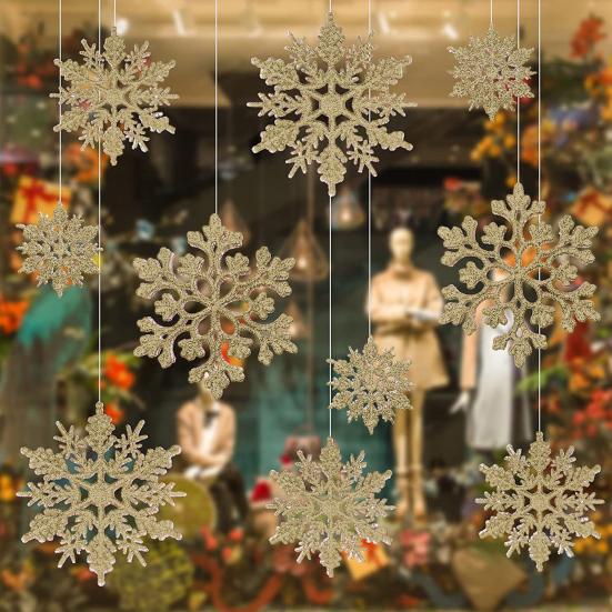 36 Pcs Christmas Snowflake Ornaments Glittered Snowflake Hanging Decoration for Christmas Indoor Winter Wonderland Decor