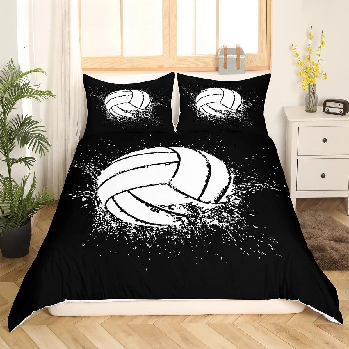 Volleybal Beddengoed Set Sporten King Queen Dekbedovertrek Jongens Meisjes Bal Thema Vuur en Water Dekbedovertrek Polyester Quiltovertrek 70x133cm 2pcs