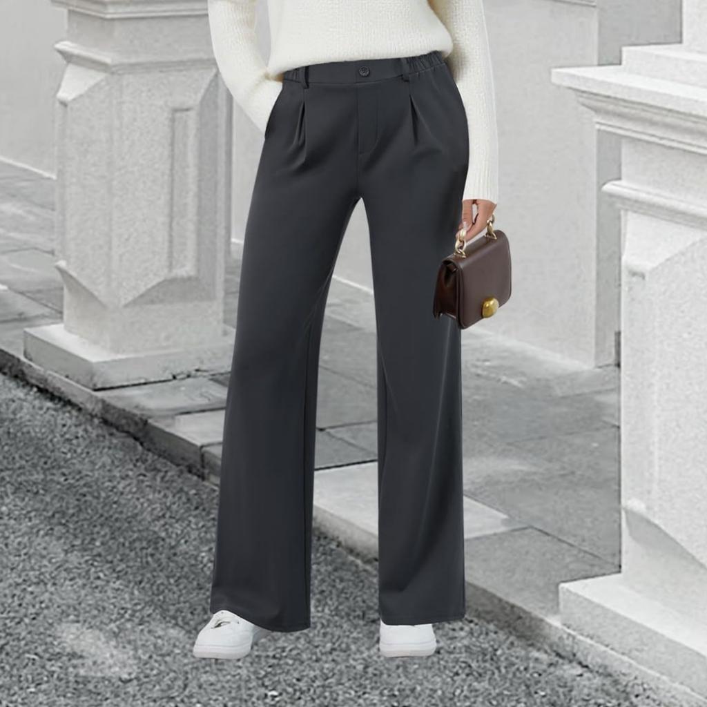 Stylish Women's Formal Trousers, Work Trousers, Business Casual Trousers, Wide-leg, Loose-fitting, High-waisted, Solid Color Casual Trousers