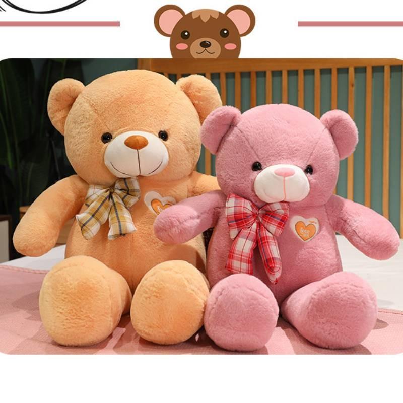 Lattice Bowknot Teddy Bear Plush Toy Animal Stuffed Doll Decoration Gift Kids