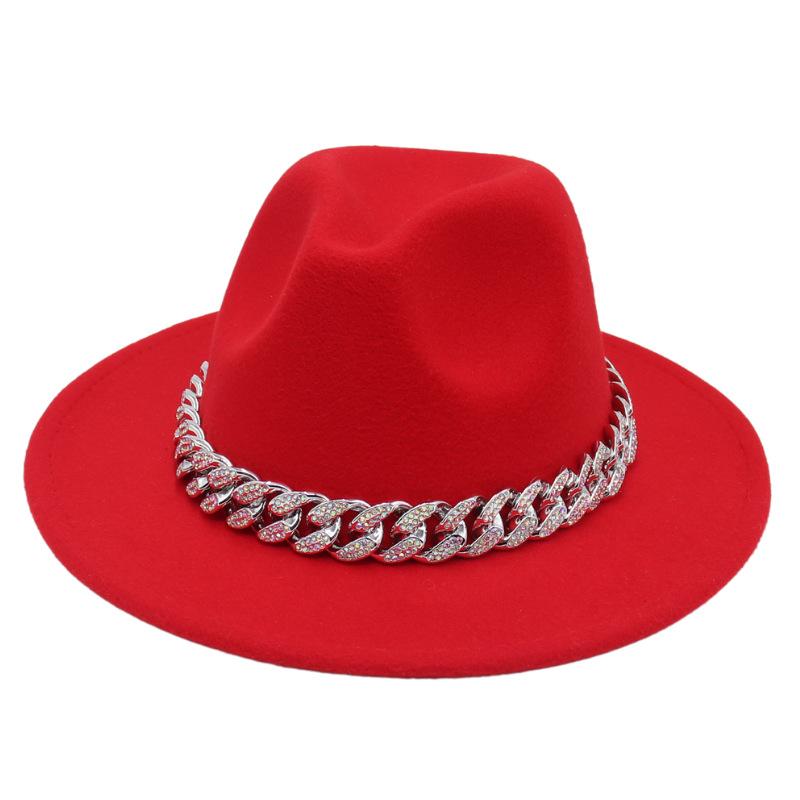 Bright Diamond Acrylic Chain Top Hat Jazz Hat Big Eaves Concave Photo Felt Hat