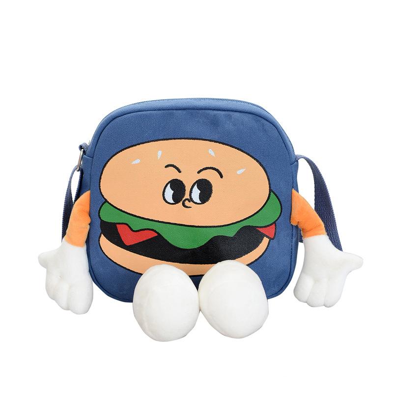 

Новые студенты колледжей и женщины милый тренд мультфильм бургер холщовая сумка сумка-мессенджер большая вместимость универсальная сумка через плечо синий