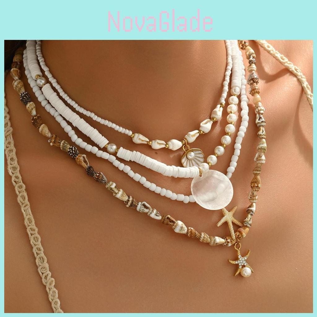 Beach Style Starfish Shell Pearl Necklace Handcrafted For Women Summer