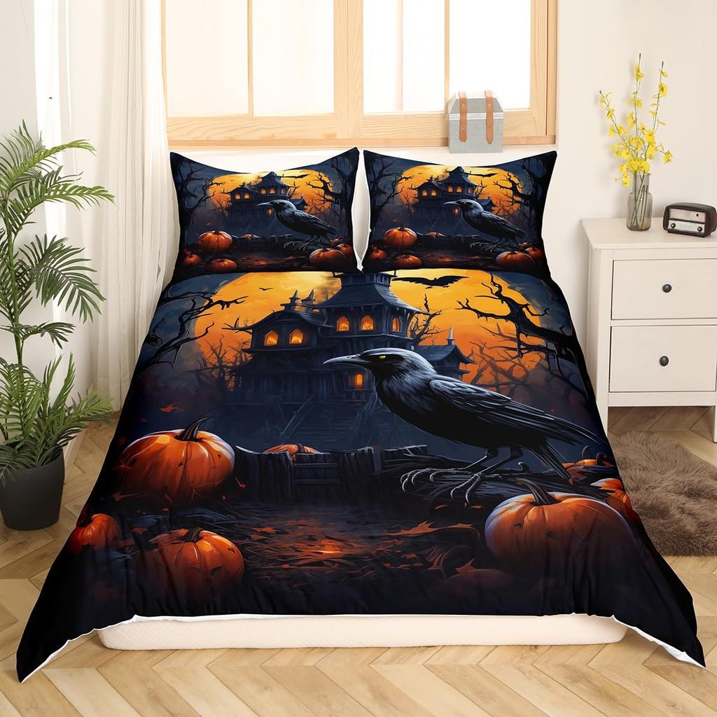 Happy Halloween Duvet Covers Queen King Size Lightweight Quilt Cover With 2 Pillowcases Horror Themed Bedding Sets No Comforter