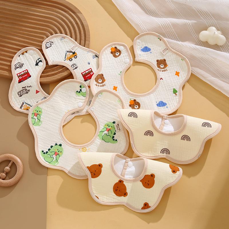 Class A Newborn Baby Saliva Towel Crepe Waterproof Petal Bib Autumn Winter Children Eating Cartoon Cotton Bib