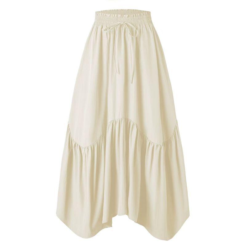 

Western Style New High Waist Lace-up Patchwork Frill Skirt Lace up High Waisted Skirt Beige M