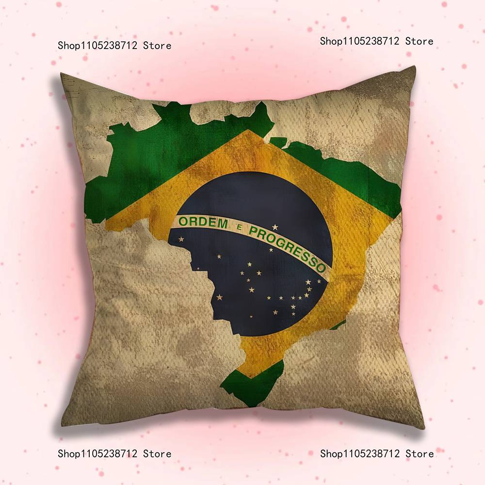 Estetyczna poszewka na poduszkę z flagą Brazylii Pluszowy materiał Miękka poszewka na poduszkę Dwustronny nadruk Pokrowiec na poduszkę do sofy Rzut