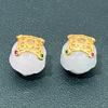 1Pc, Natural Stone Beads with Square Golden Accents, White Jade Beads, 1.1×1.1cm, for DIY Necklace Accessories, Jewelry Making, Unique Christmas Gifts