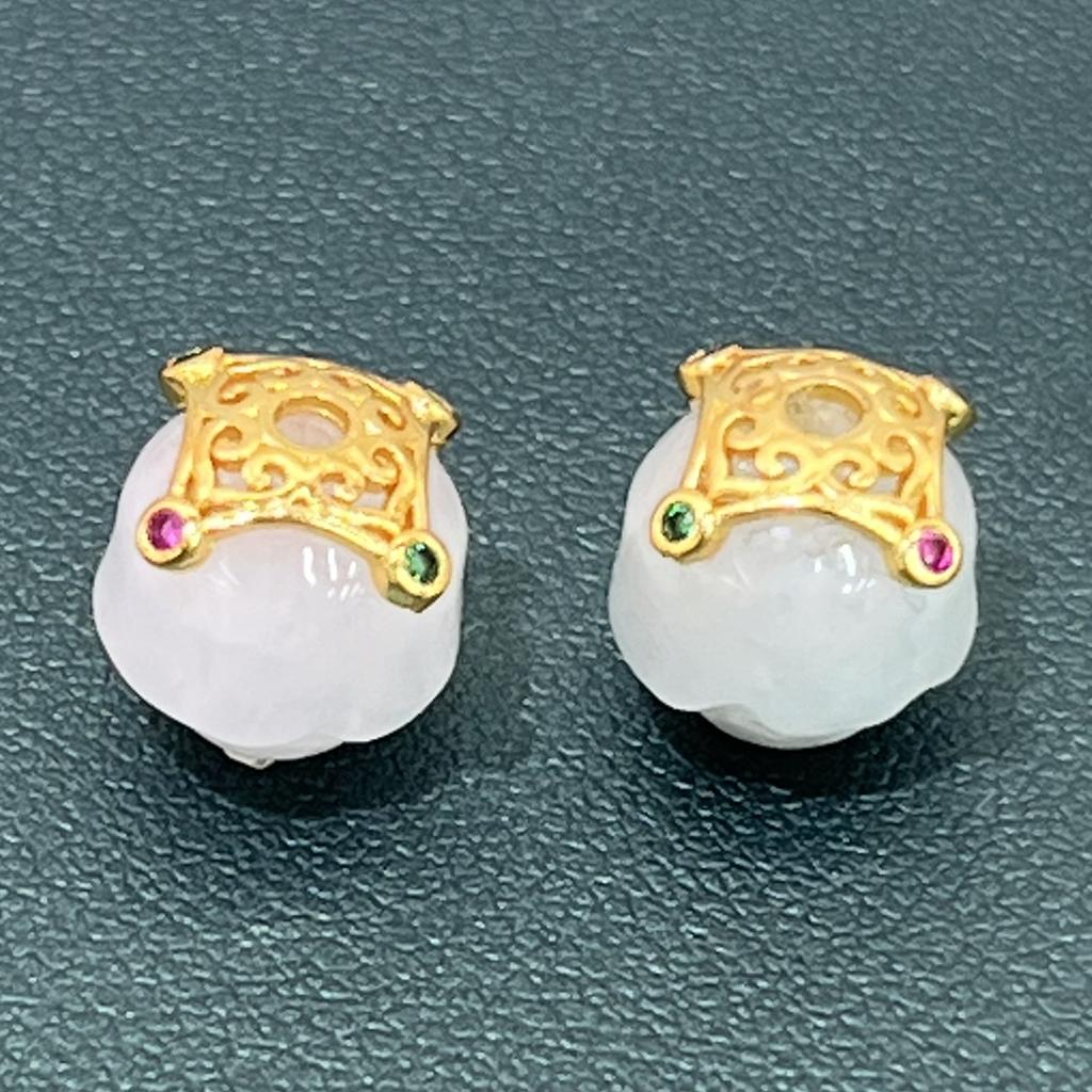 1Pc, Natural Stone Beads with Square Golden Accents, White Jade Beads, 1.1×1.1cm, for DIY Necklace Accessories, Jewelry Making, Unique Christmas Gifts