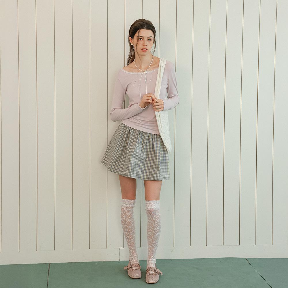 Deondeulob Dd_Check A-Line Mini Skirt_Blue