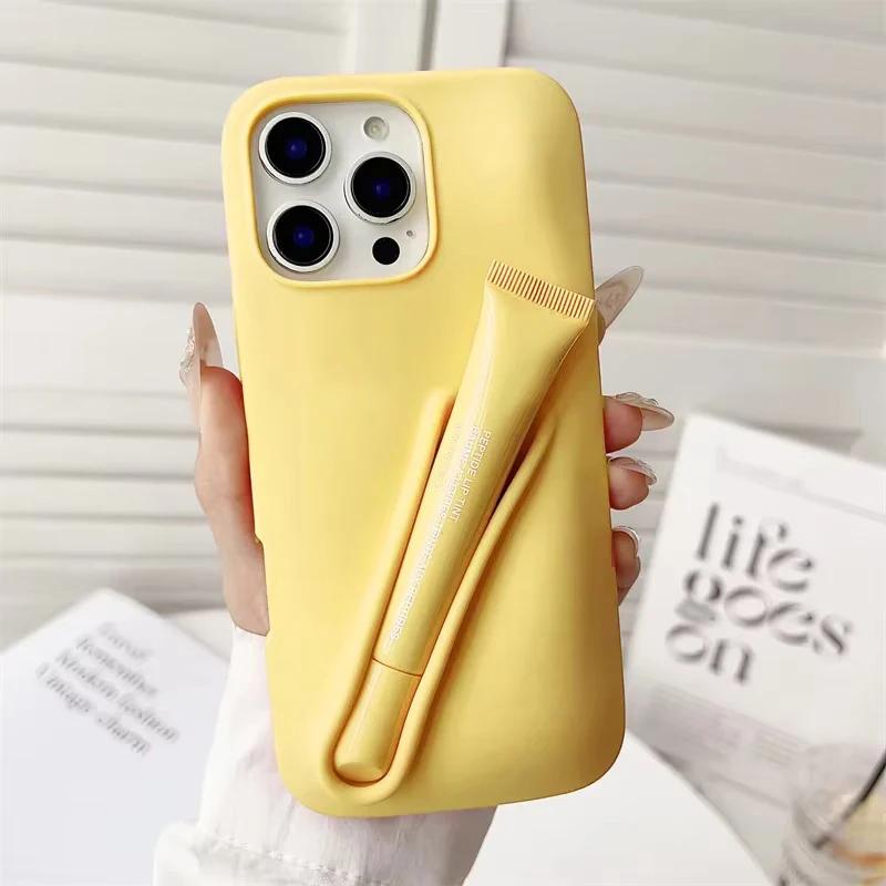 Tragbare Lipgloss Handy Silikonhülle für IPhone 17 11 12 13 14 15 16 Pro Max Plus Lippenstifthalter Soft Cover