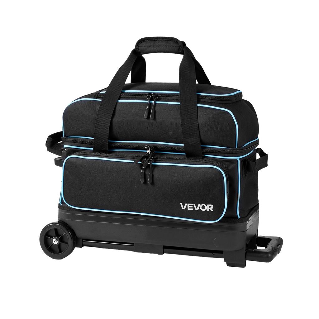 VEVOR 3 Ball Bowling Bag Double Roller Bag with Separate Shoe Compartment, for Bowling Shoes (Up To US Men Size 16), Rolling Ball Bag w/ Wheel