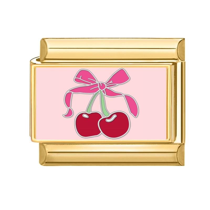 Vintage Pink Strawberry Watermelon Cat Dog Star Butterfly Golden Charm Links 9MM Stainless Steel Bracelet DIY Making Jewelry