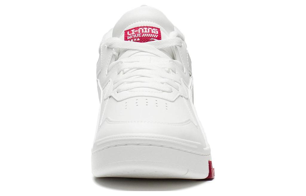Li Ning Textile, Synthetic Leather Fashion Trend Abrasion Resistant Breathable Mid Top Skateboard Shoes Men's White Red AGCS323-1