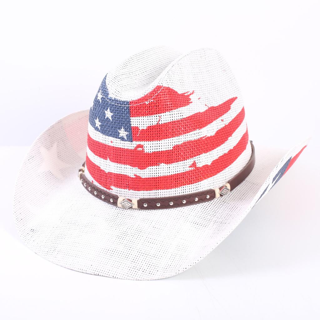 American Flag Cowboy Hat Popular Men's and Women's Sunshade Top Hat Independence Day Party Western Style Fashion Straw Hat