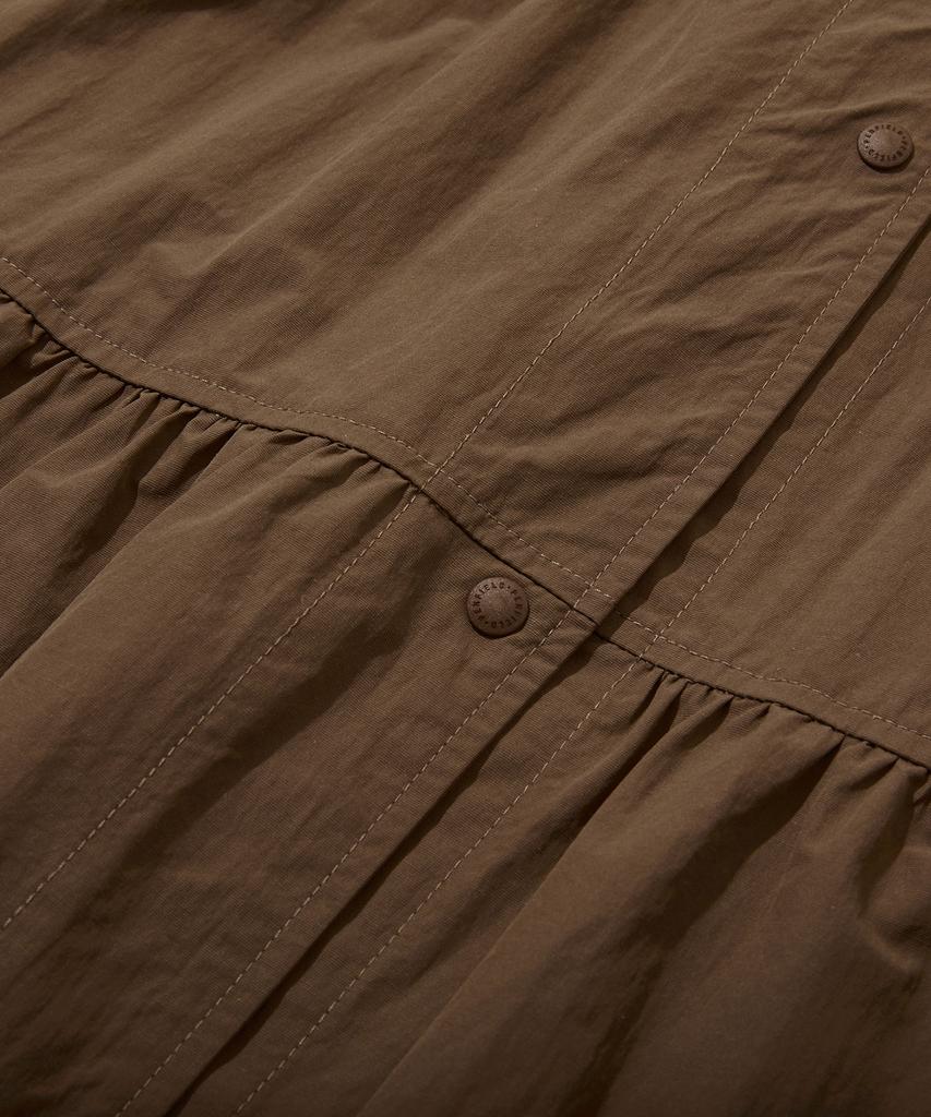 Penfield Open Collar Waist Adjustment Shirred Dress Brown_Fs2Ws01F