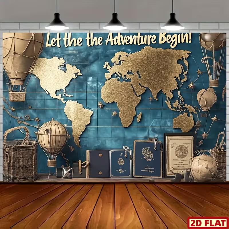 2D Vintage World Map Backdrop  Let the Adventure Begin  Background Cloth 47.2x31.5inch/120*80cm