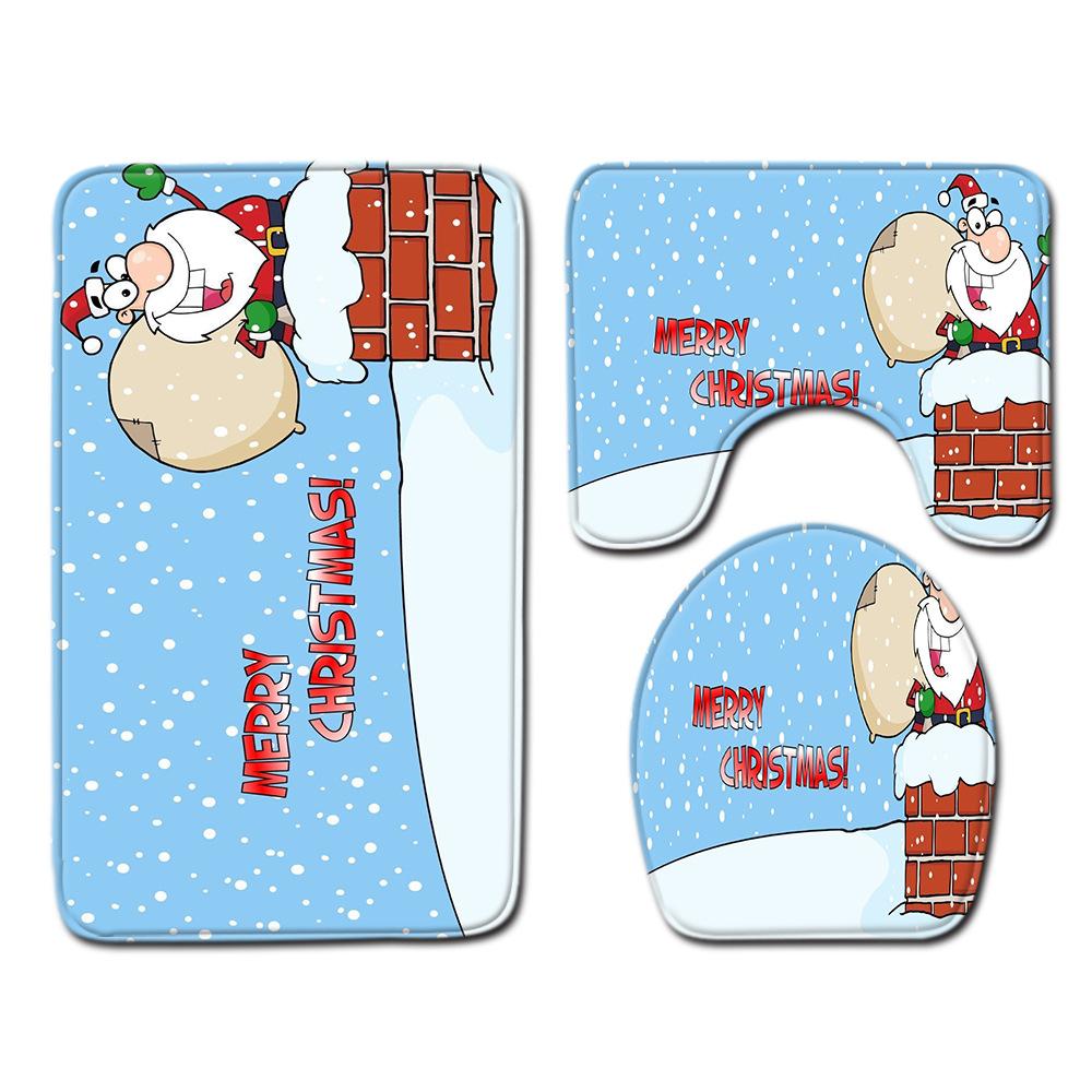Christmas Bathroom Floor Mat Toilet Three-Piece Set
