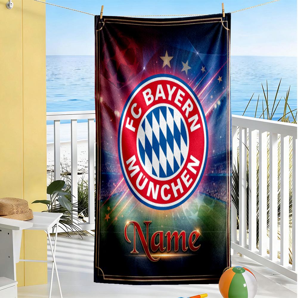 Bayern Munich Stadium Night Personalized Text Beach Towel High Absorbency & Quick-Dry