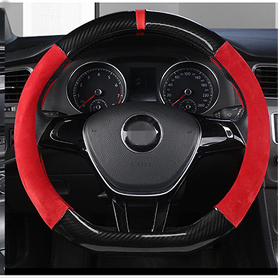 

D Shape 38Cm Car Steering Wheel Cover Deluxe Black Red Glossy Trim Decoration Us