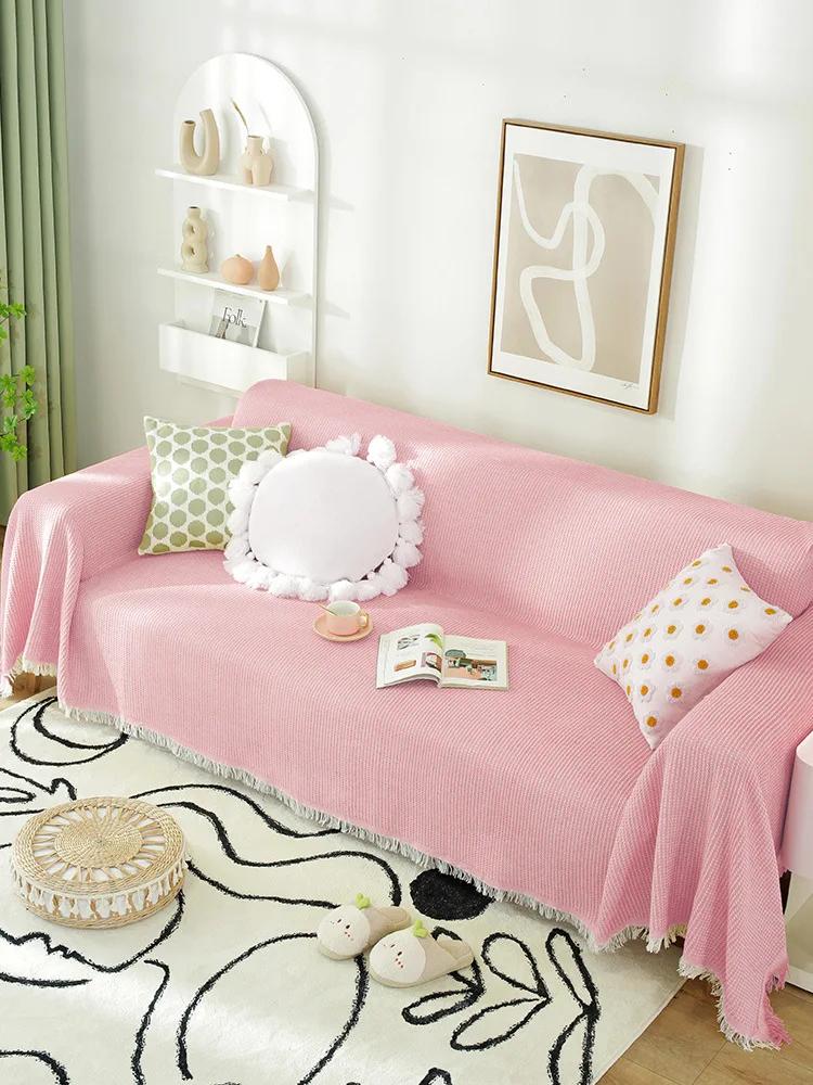 Double Sided Usable Sofa Cover Four Season Universal Anti Slip Fringe Sofa Towel Couch Decoration Minimalist Dust Cover Blankets