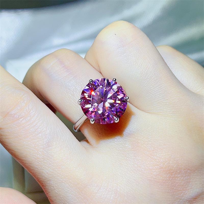 Classic Six-Prong 10 Carat Pink Moissanite Ring, European  American Dove Egg Style, Passes Diamond Tester. Size 10