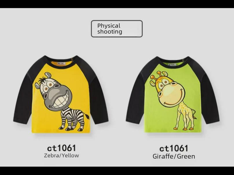 2023 Boys' Long-Sleeve Cartoon Print Knitted Cotton T-Shirt Sweater