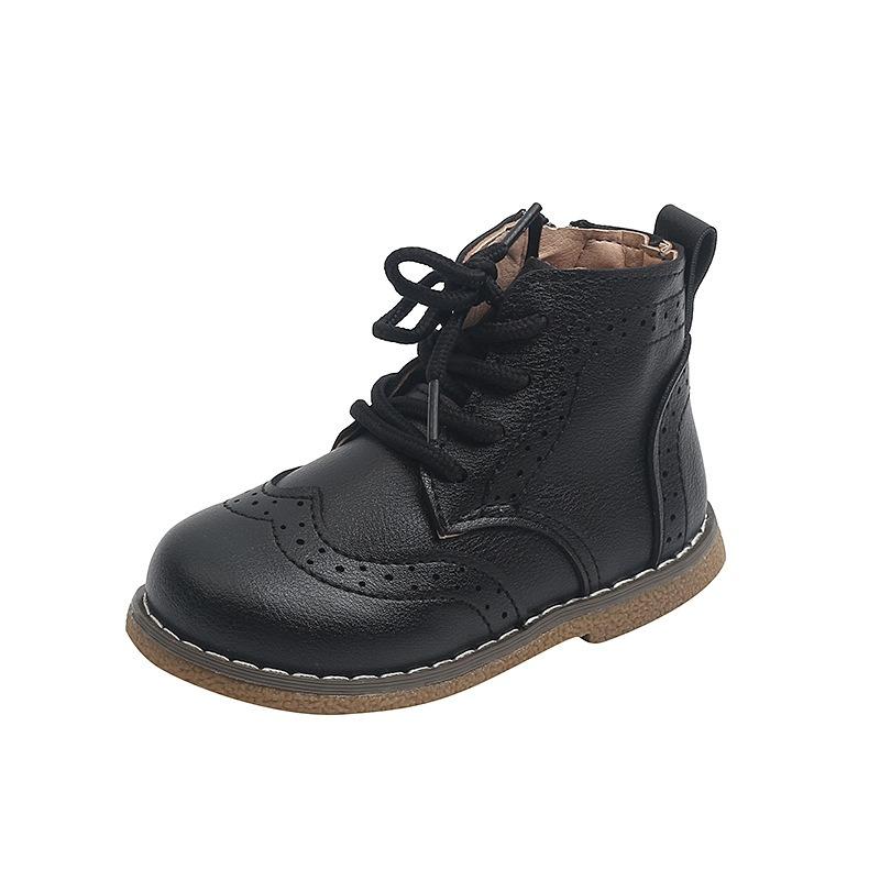 Britiško stiliaus vaikiški retro odiniai batai aukštu aulu, korėjietiško stiliaus mergaičių vieni batai, rudens nauji berniukų odiniai batai