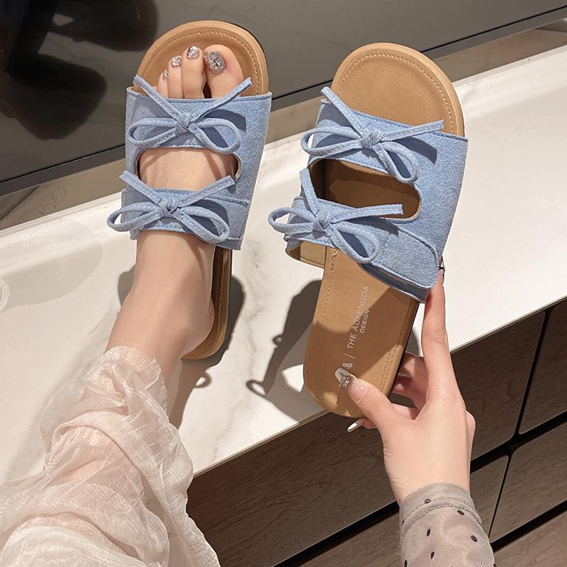 Fashion Female Shoes Womens Slippers Outdoor Slides Butterfly-Knot Loafers 2025 Summer Beach Flat Butterfly-knot Female Shoes Slippers W