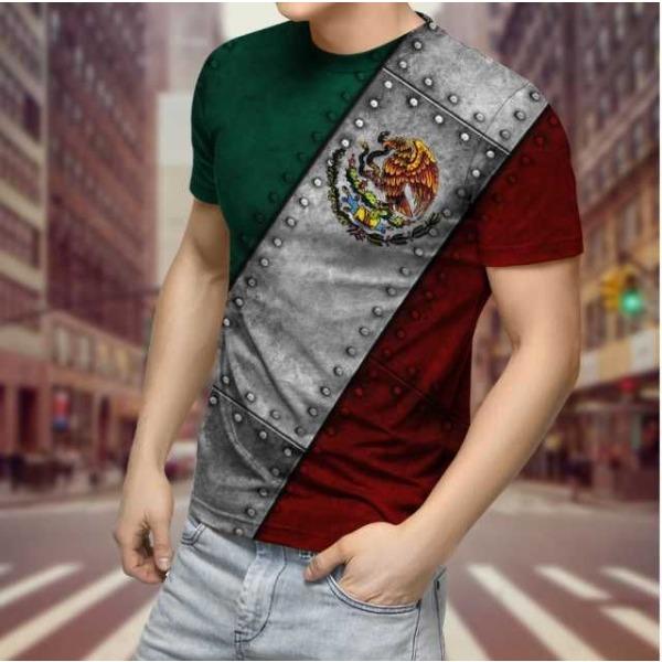 Summer Round Neck 3D Aztec Inspired Pattern Print Top Fashionable Casual Short Sleeved Men's T-shirts