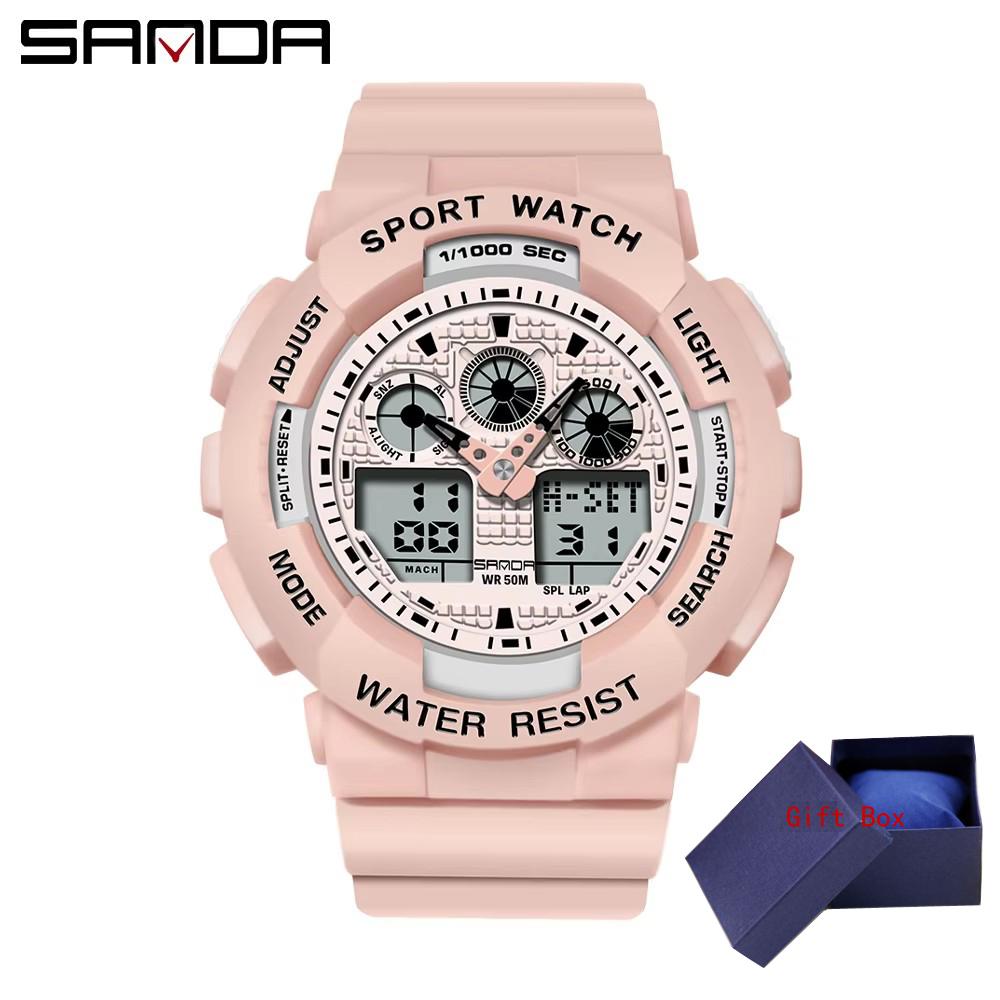 New Sanda Top Brand Men Outdoor Sports Electronic Lady Military Watches Ms Waterproof Alarm Dual Display Wristwatch Relogio