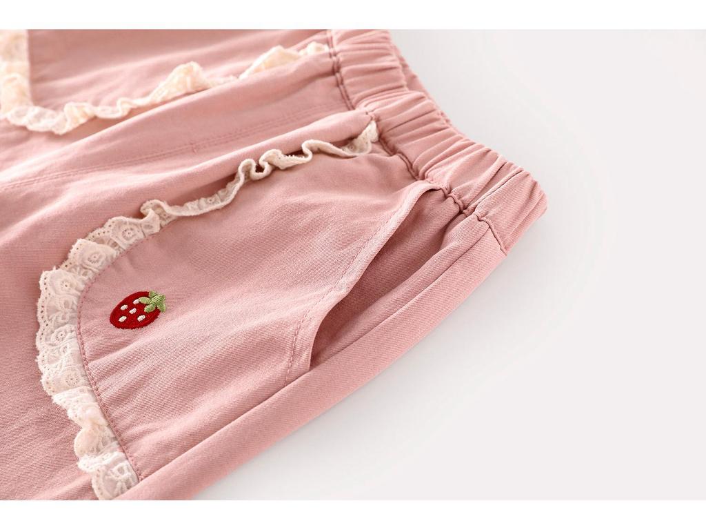Girls' Strawberry Lace Wide-Leg Trousers - 2025 Autumn Korean Style Fashion for Children