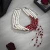 Rock Concert Outfit Accessories Gothic Blood Drop Choker, Layered Faux Pearl Necklace, Red Tassel Vintage Style Beaded Choker Earrrings, Punk Vampire