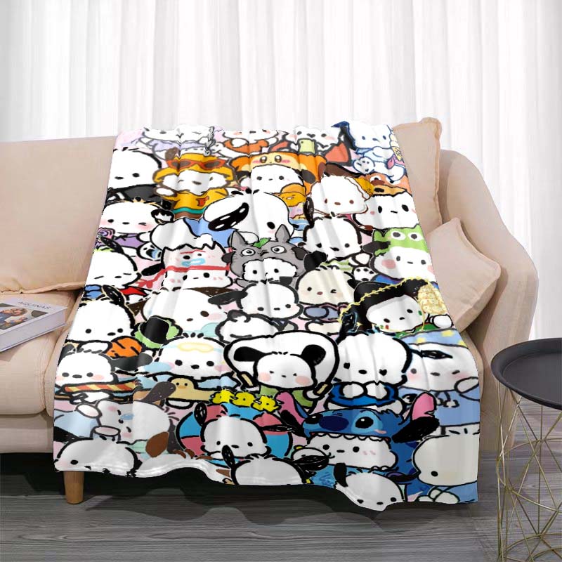 This Cute Pochacco-print Cartoon Blanket Is Made of Warm and Comfortable Flannel and Is Suitable for Bedrooms, Sofas, Beds,