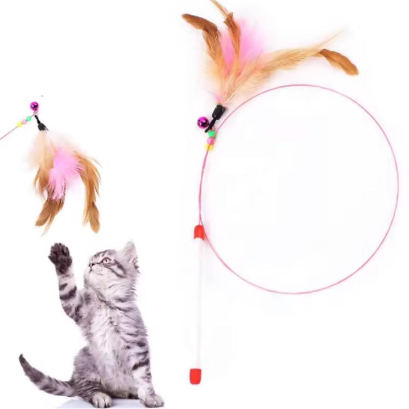 Hot Sale Steel Wire Teasing Cat Stick New Butterfly Colorful Turkey Feathers Fish Cute Bell Playing Toys Supplies