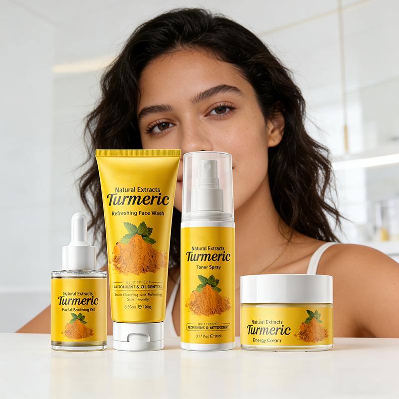 Turmeric Skincare Set – 4-Step Brightening Routine with Face Wash, Toner, Oil & Cream 4pc set