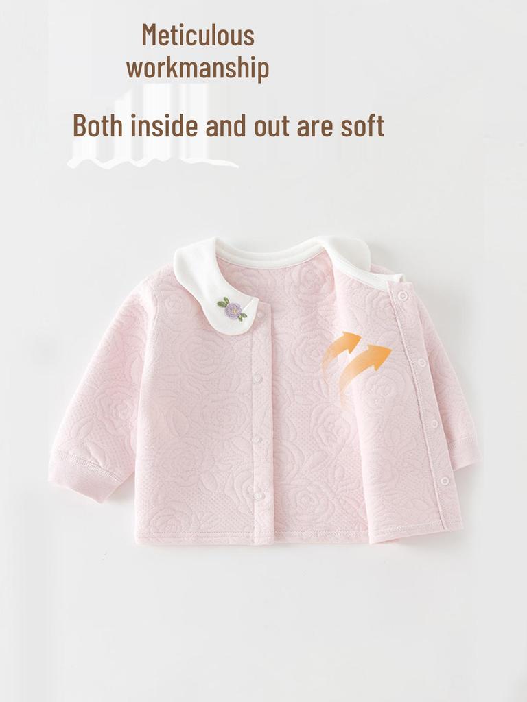 Jingqi Baby High-Waisted Cotton Pajama Set for Girls - Padded, Warm, and Perfect for Spring/Autumn