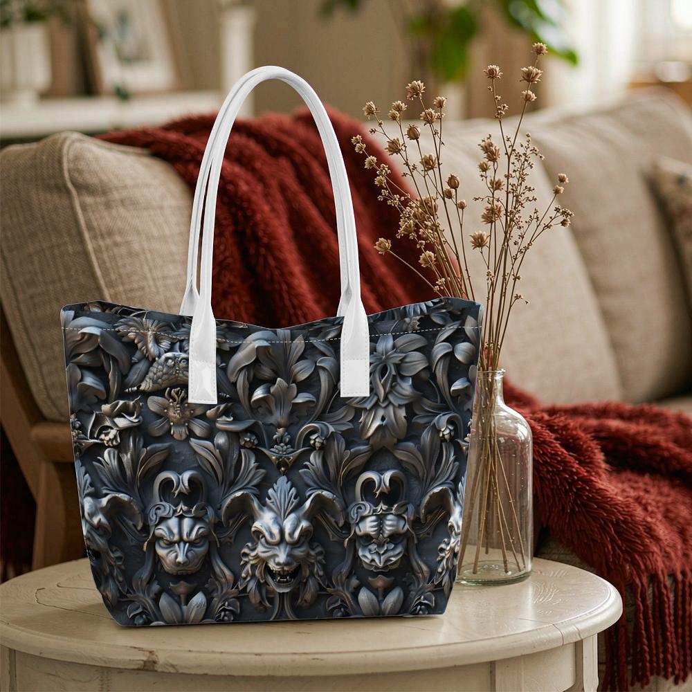 Gothic Embossed Monster Pattern Tote Bag Retro Stylish Casual Daily Handbag All-Match Commuter Shoulder Bag