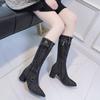 Sexy Jean Boots Women's Mid Calf Boot Zipper High Heel Woman Stylish Jeans Boots Ladies Denim Boot Female Shoes Cowboy