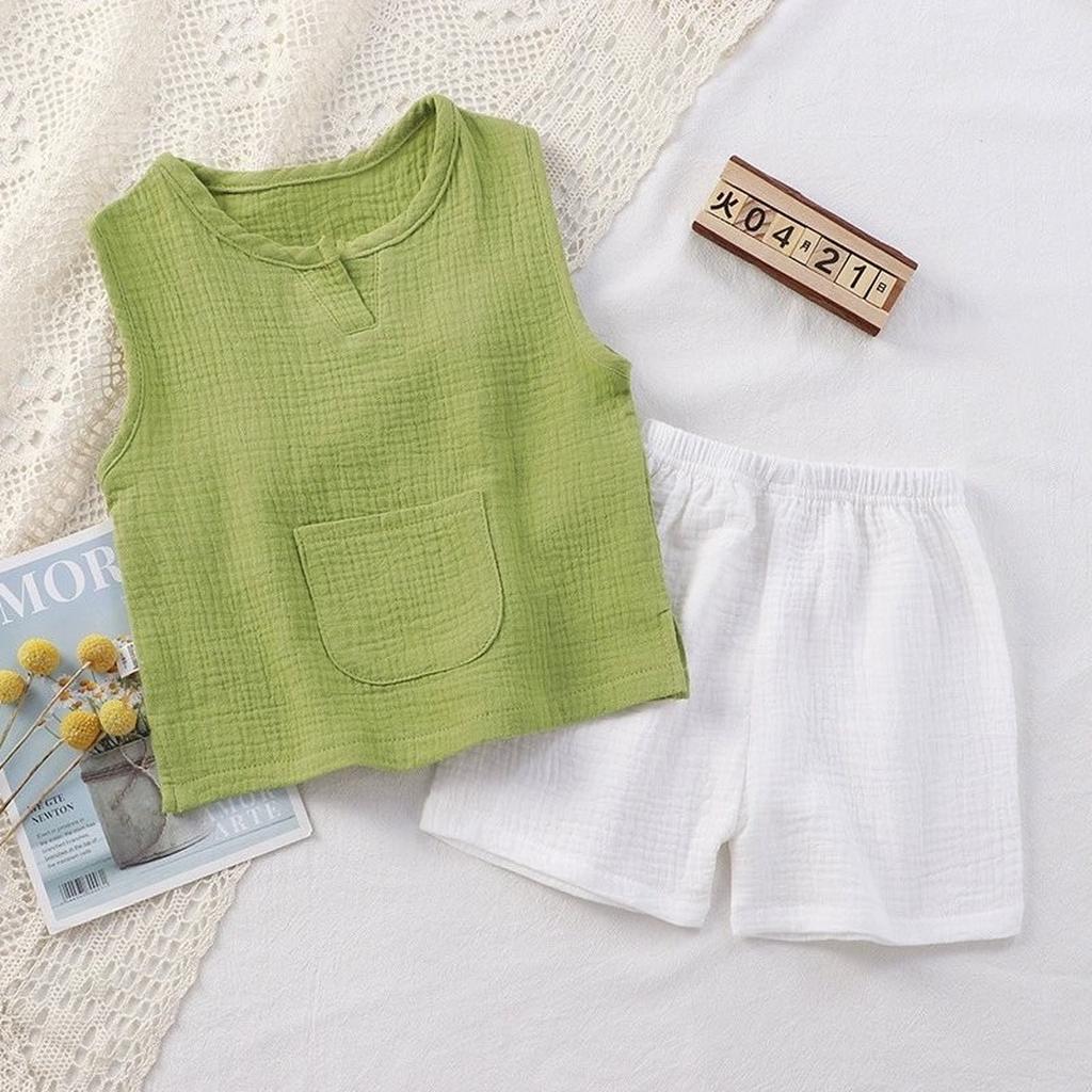 Kids 2-Piece Sleeveless Top & Shorts - Double-Layer Pajamas