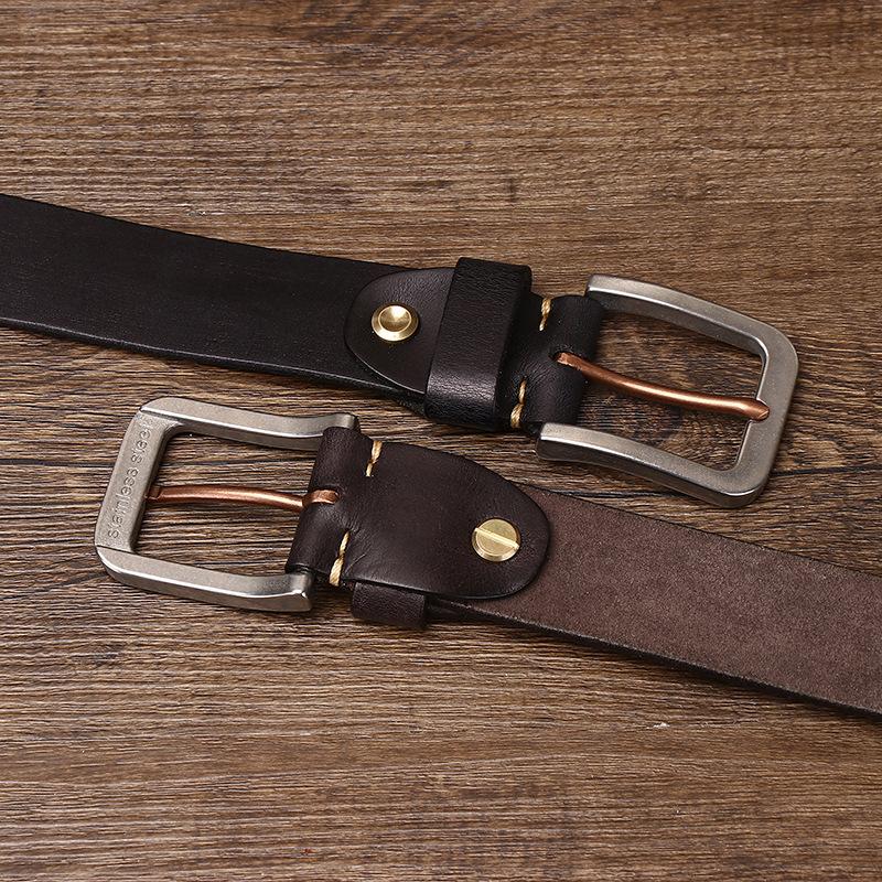 Thick Thread Decorative Genuine Leather Pure Cowhide Personality Trendy Versatile Men's Pin Buckle Jeans Belt