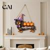 Seasonal Festive Photo Props Cute White Ghost Halloween Door Hanger, Pumpkin Witch Hat Welcome Happy Fall Farmhouse Decor Sign, Easy Hang for