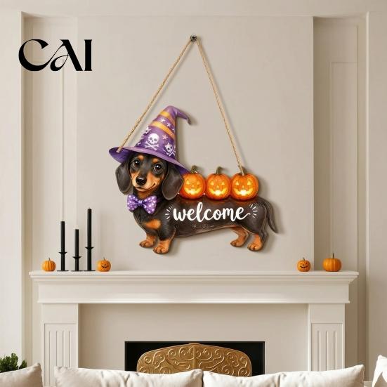Seasonal Festive Photo Props Cute White Ghost Halloween Door Hanger, Pumpkin Witch Hat Welcome Happy Fall Farmhouse Decor Sign, Easy Hang for