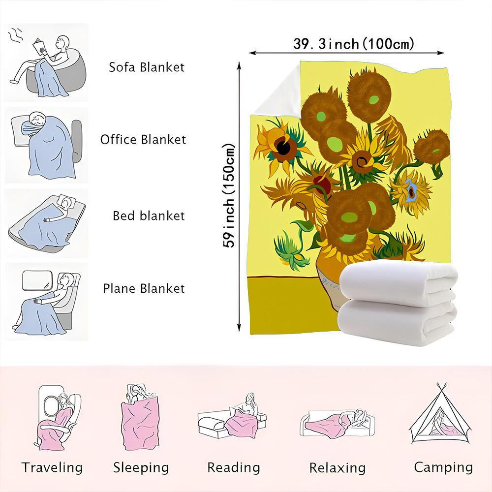 Van Gogh Sunflowers Throw Blanket—A Vibrant and Artistic Blanket Featuring a Bouquet of Sunflowers, Inspired by Van Gogh's Ic