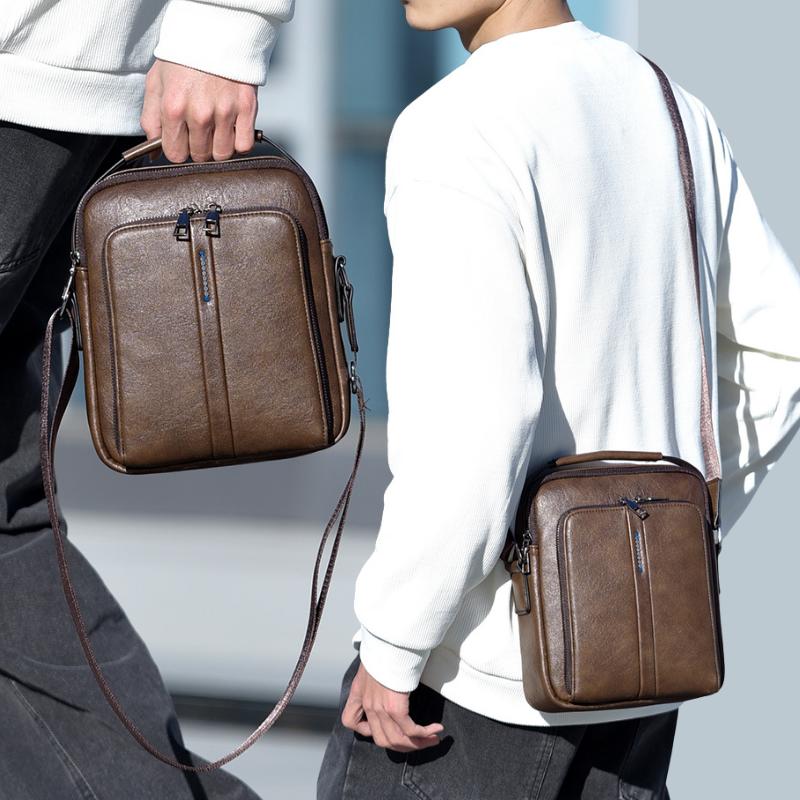 WEIXIER Men's Leather Crossbody Shoulder Bag Waterproof Messenger Sling Satchel Bag for Work Business Travel