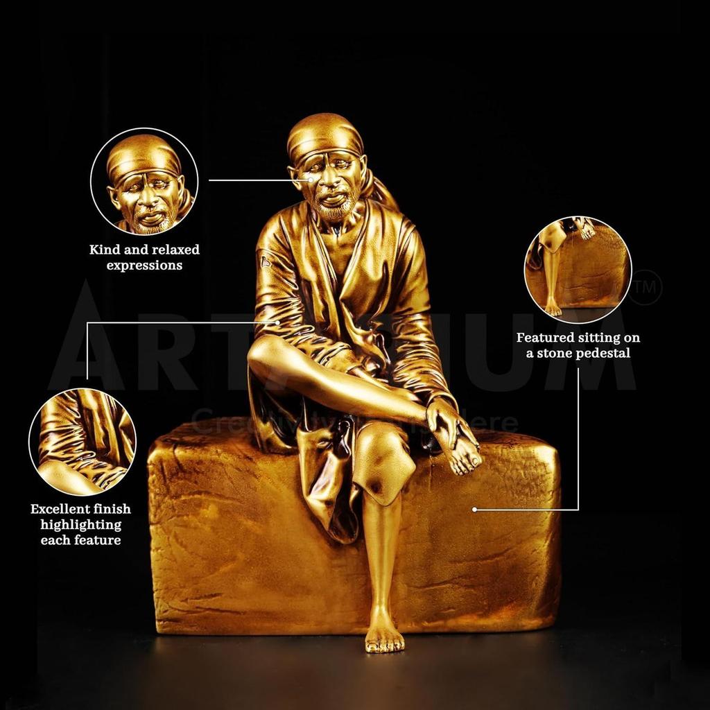 Shirdi Sai Baba Idol für Auto-Armaturenbrett und Wohndekoration, Antike Sai Baba Murti Statue, Spirituelle Götterfigur für Puja-Raum, Mandir, Einweihungsparty