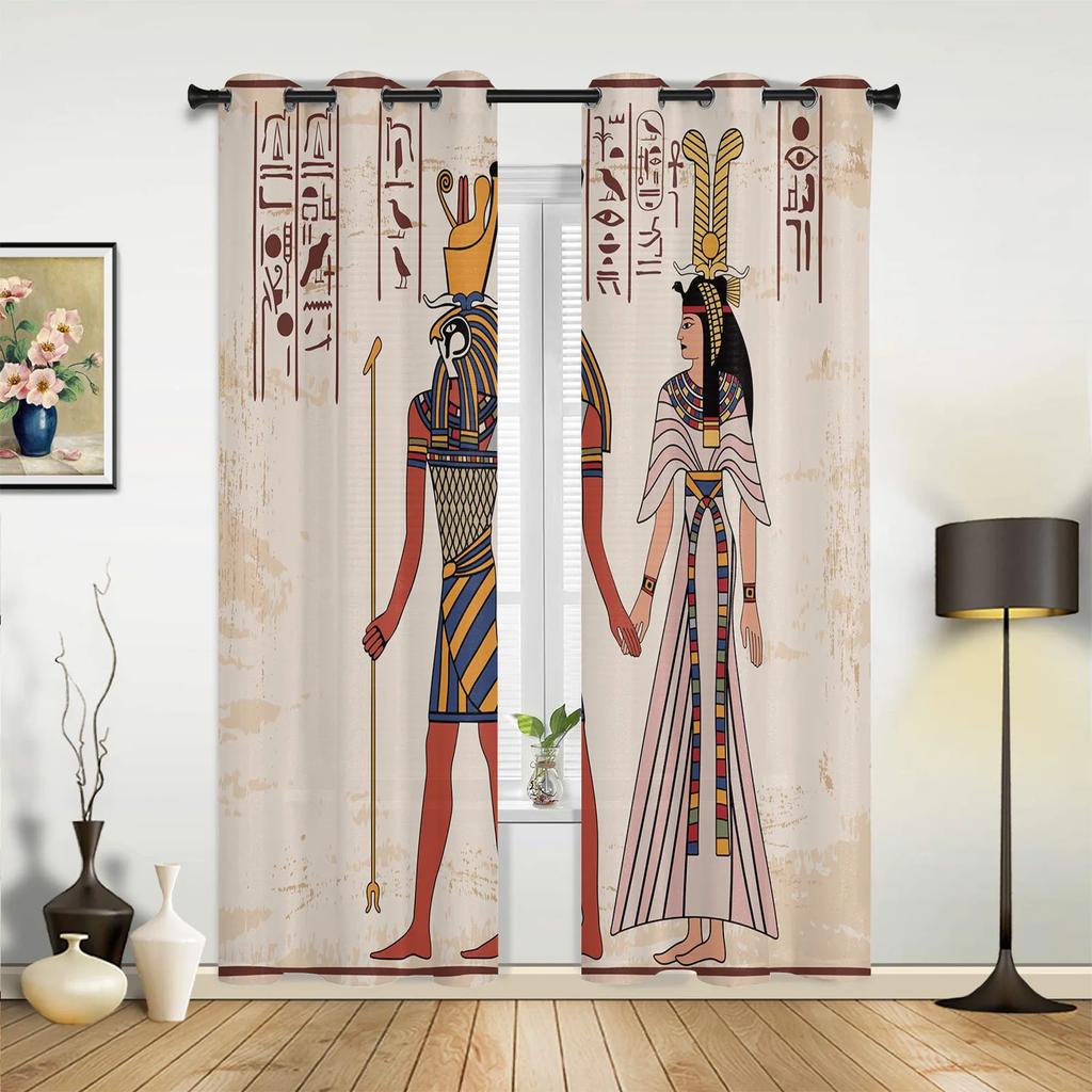 Egypt Pharaoh Yellow Mural Ancient Window Curtains Home Decoration Living Room Curtains Kid's Room Cortinas For Kitchen Bedroom
