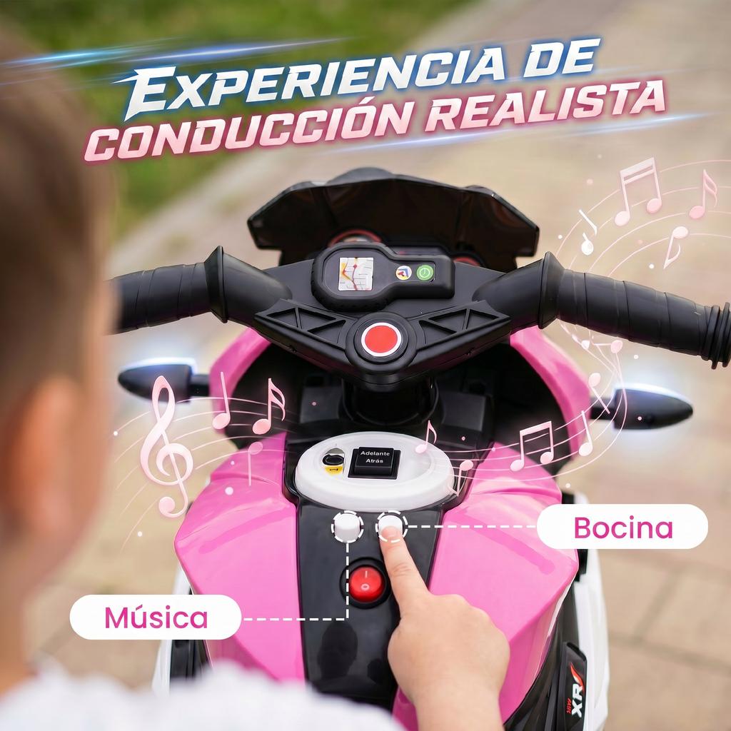 Electric Children's Motorcycle, 3 Wheels, Pedals, LED Headlight, Music, Ages 3-5, Pink